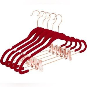 NEW Premium Space Saver Velvet Non-Slip Pants Hangers with Clips, 20 Red